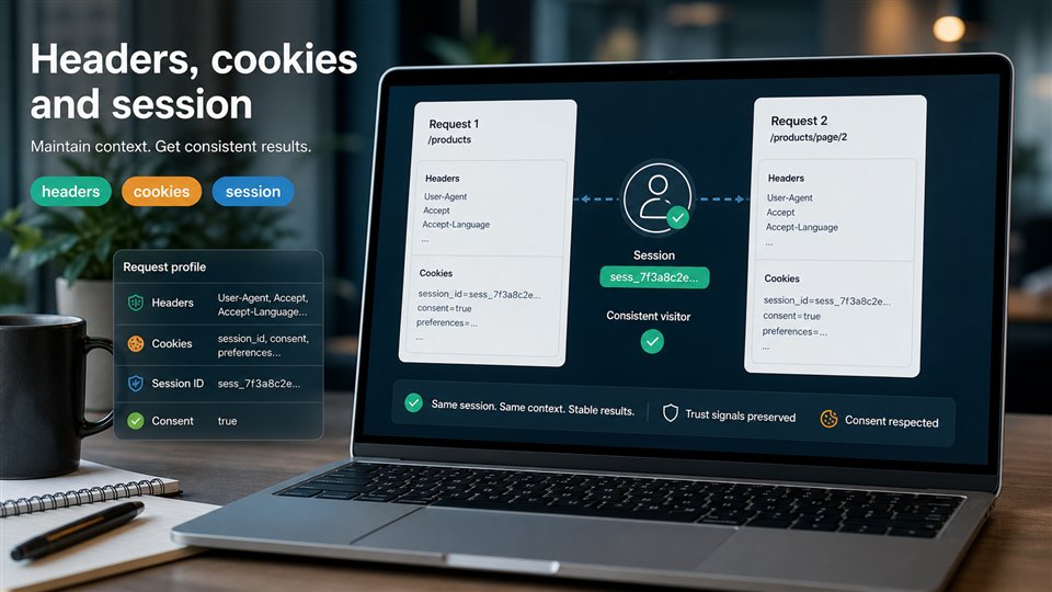 Headers, cookies and session state preserved across two requests