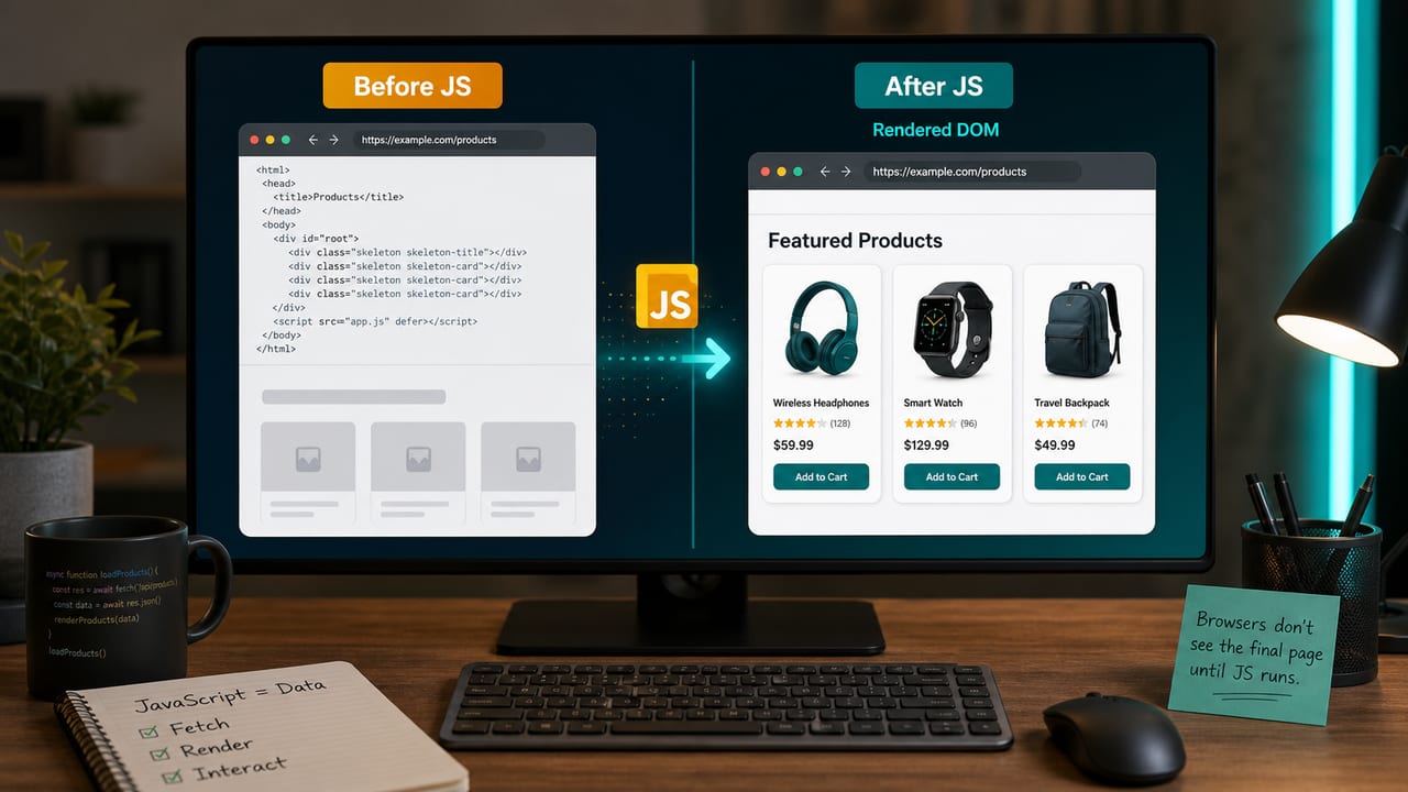 Before and after JavaScript rendering comparison