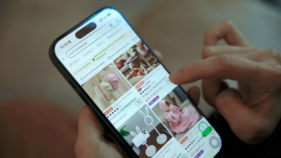 Phone showing an online shopping interface