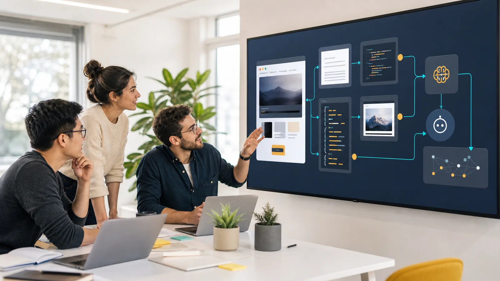 AI product team reviewing web page capture outputs for Markdown HTML metadata and visual proof
