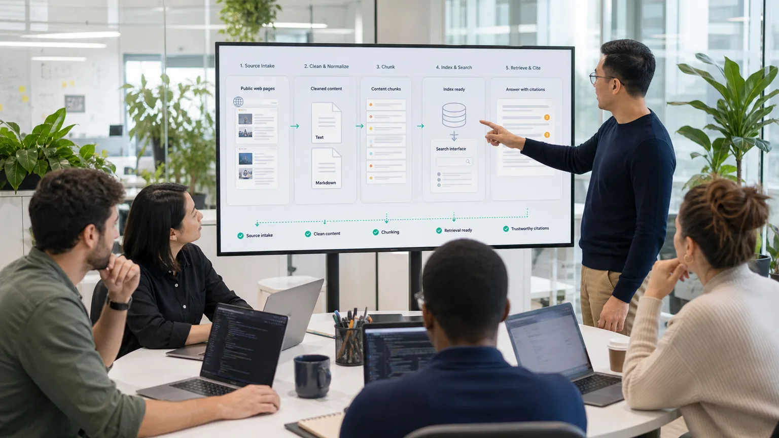 AI team preparing public web page content for a RAG pipeline