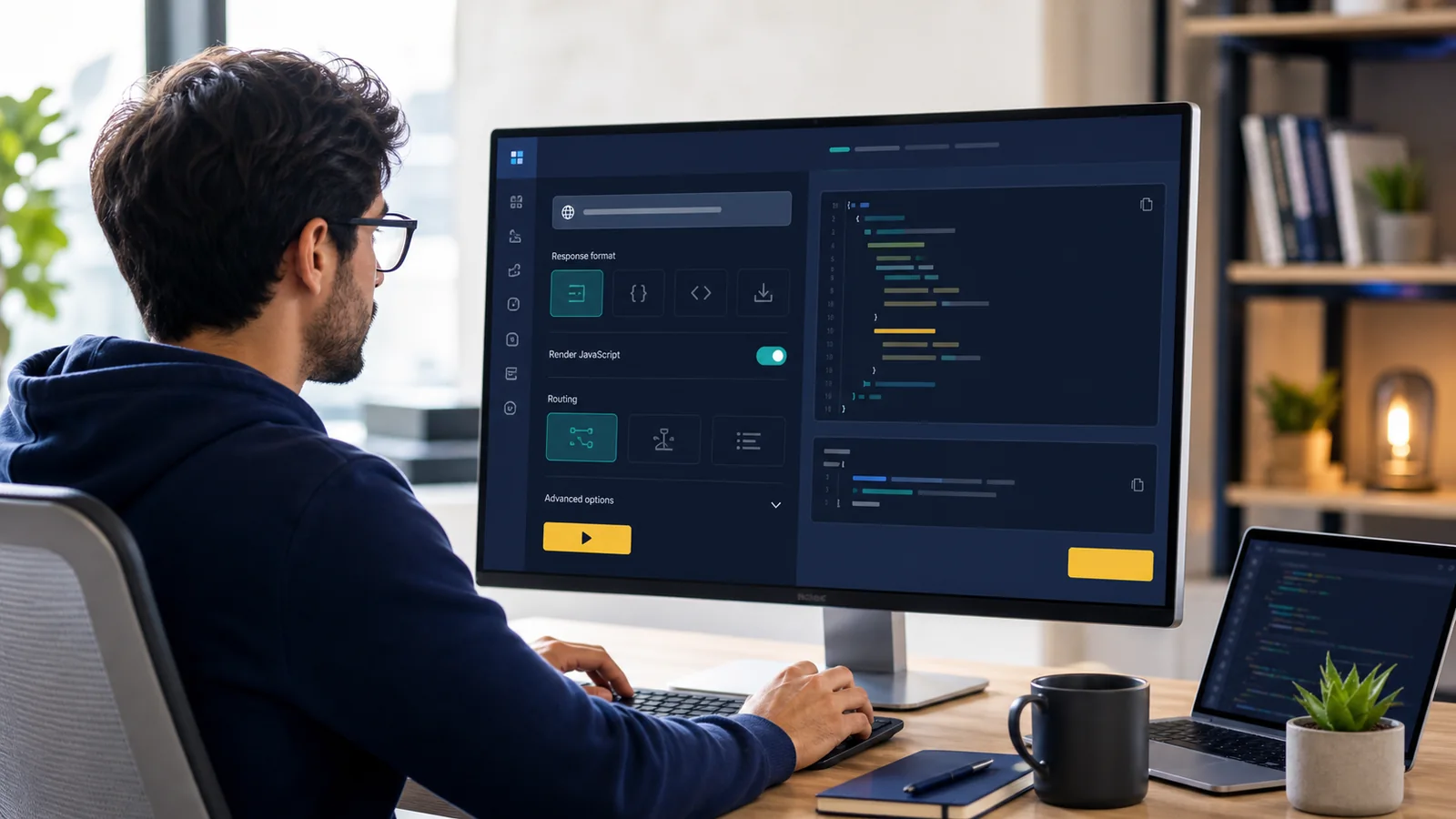 Developer testing a web scraping API request with response format controls